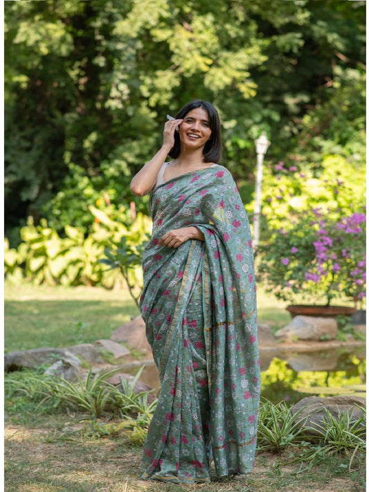 Chanderi Silk Saree : Tara Teal