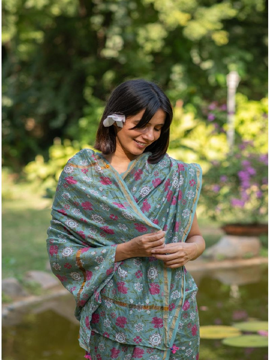 Chanderi Silk Saree : Tara Teal