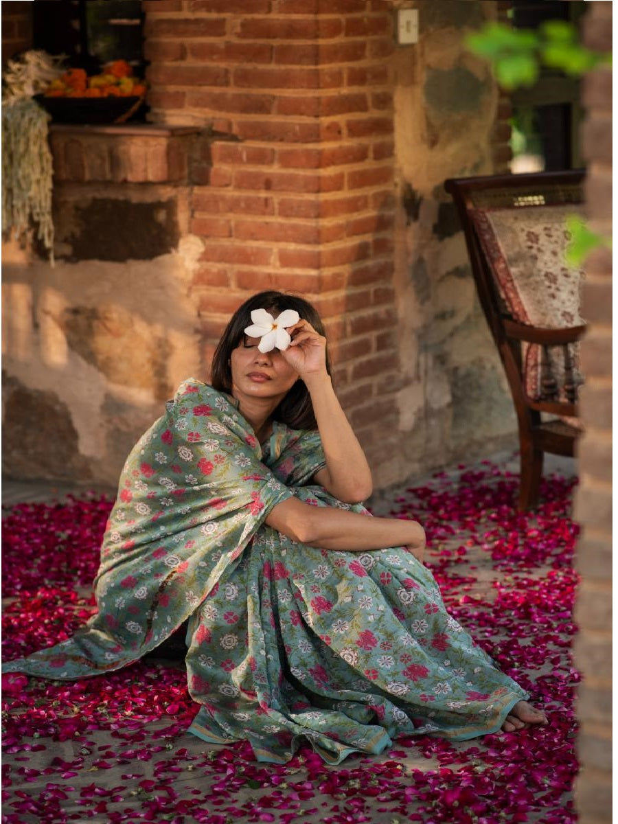 Chanderi Silk Saree : Tara Teal