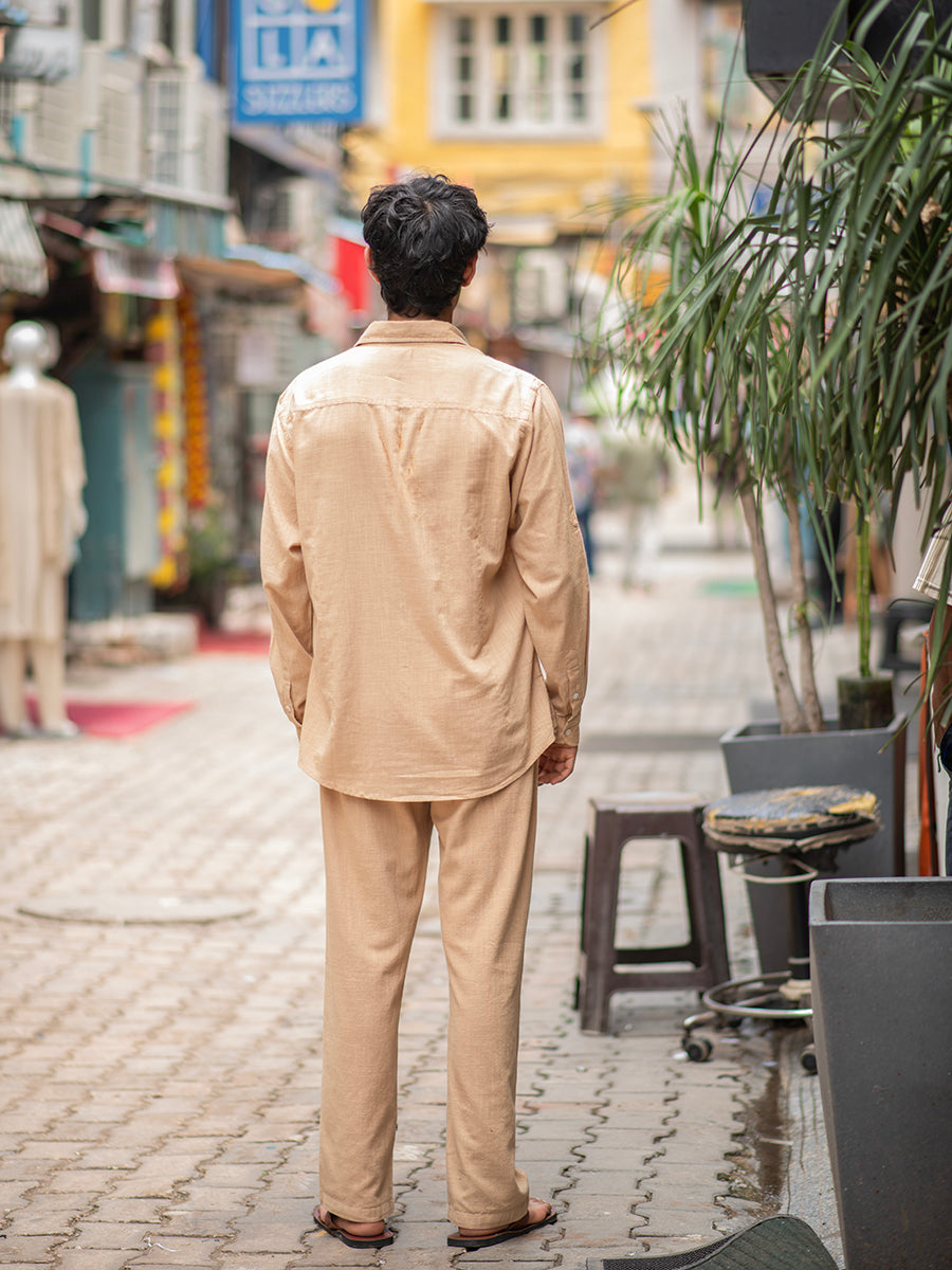 Slim Fit Mens Shirt F/S : Slub Beige