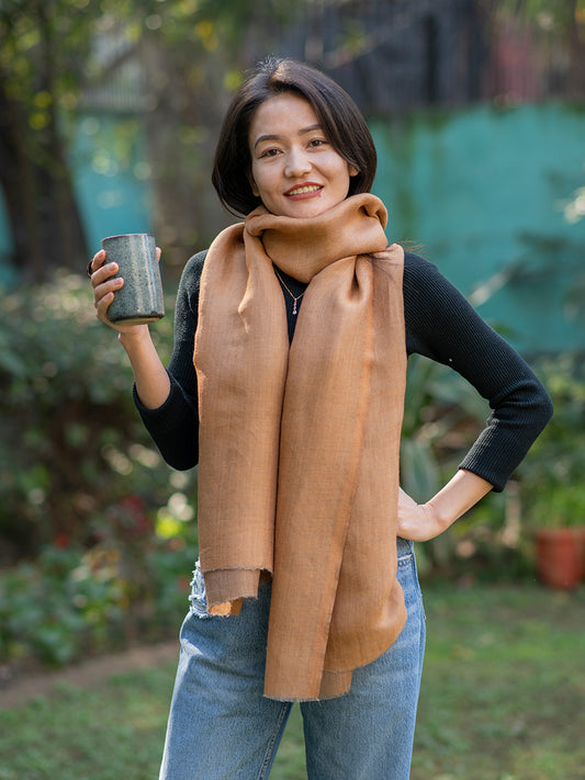 Soft Wool Stole Zari Reversible : Beige