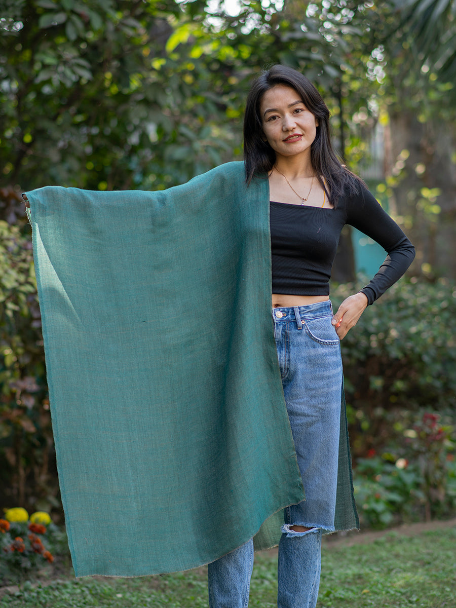 Soft Wool Stole Zari Reversible : Emerald