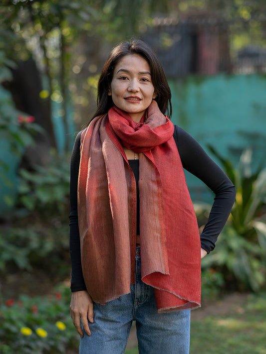 Soft Wool Stole Zari Reversible : Red