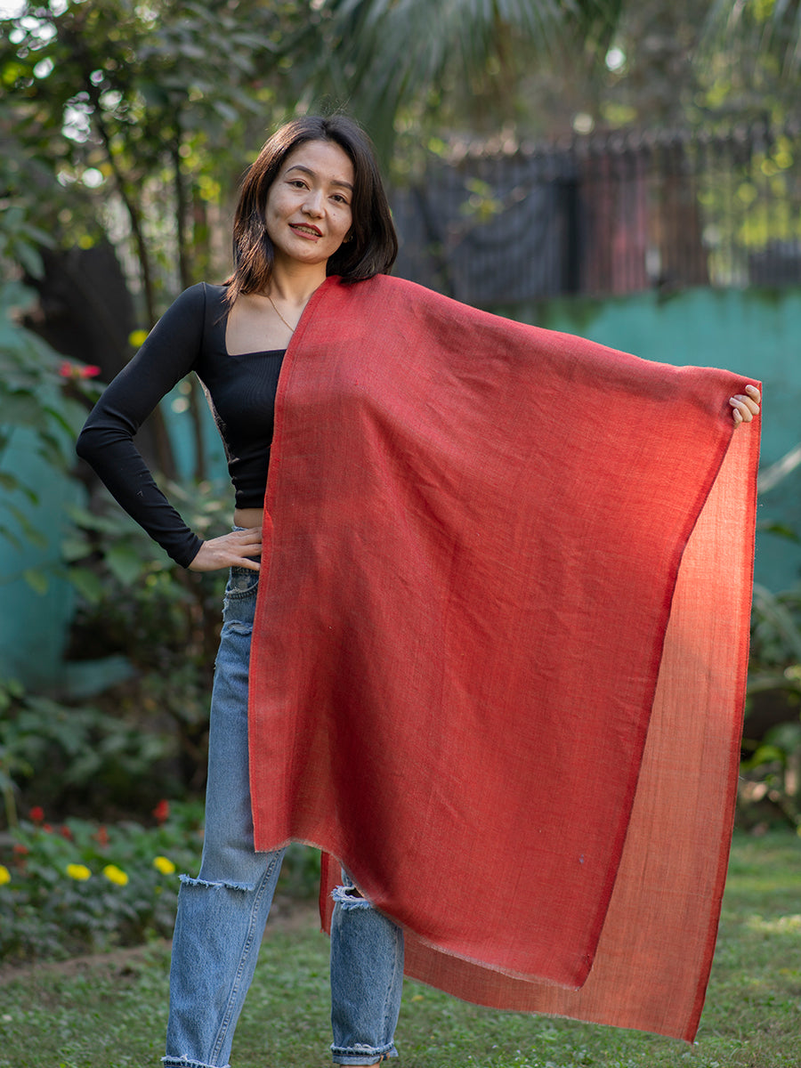 Soft Wool Stole Zari Reversible : Red