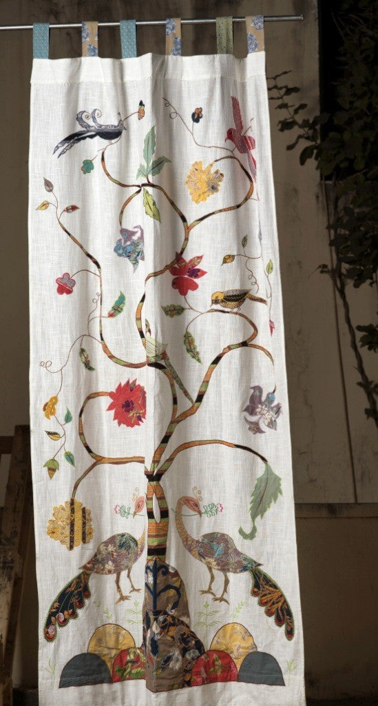 Printed Tree of life Slub Curtain : Natural