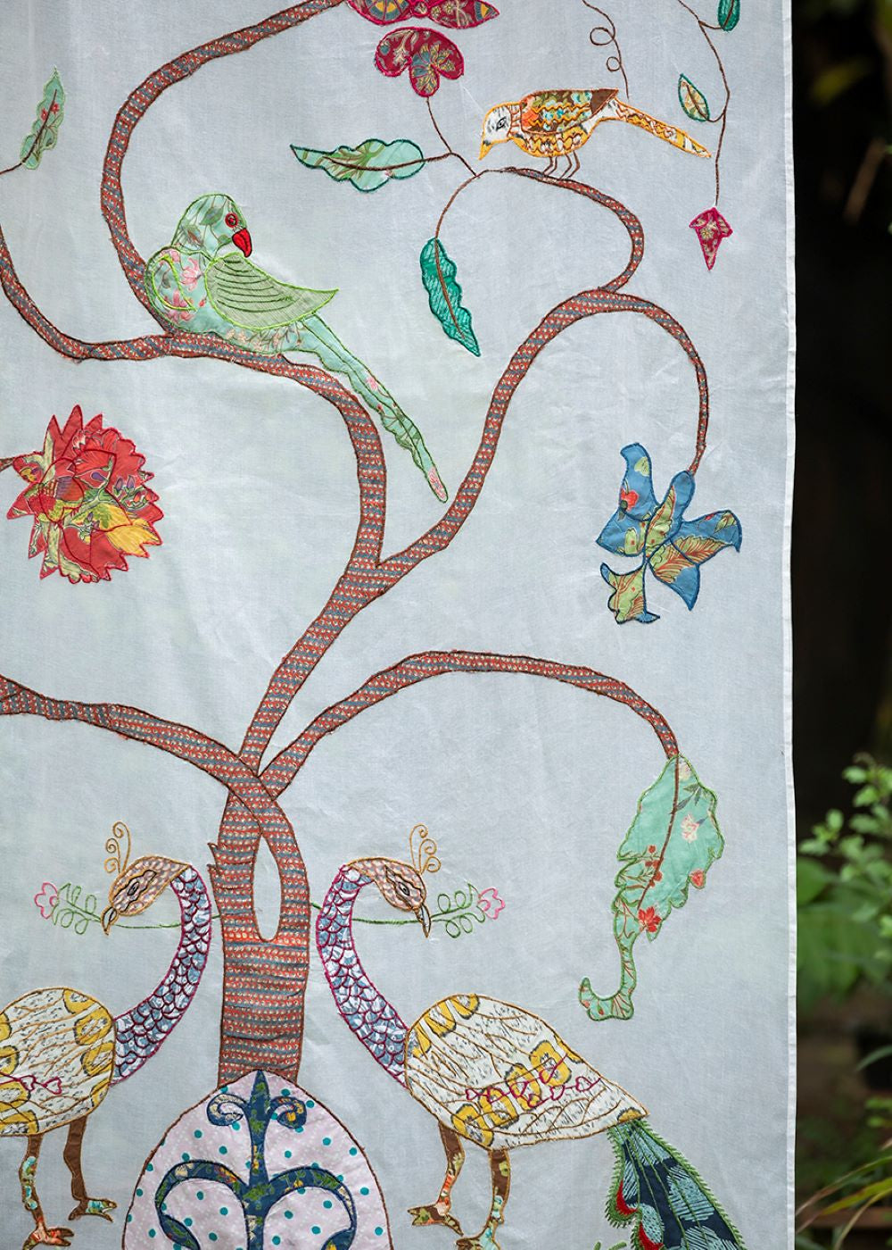 Printed Tree of life Slub Curtain : Natural