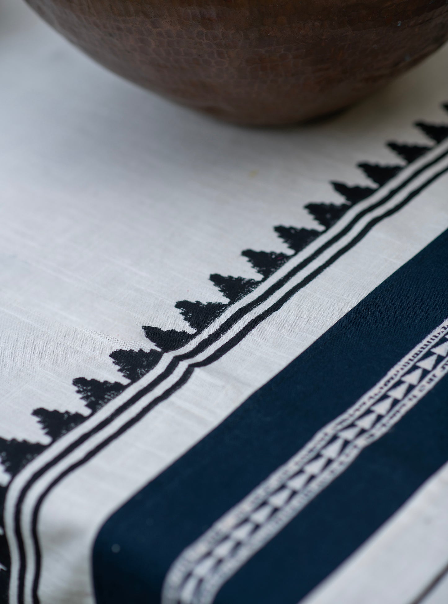 Block Printed Textured Table Cloth : Tanjore Black