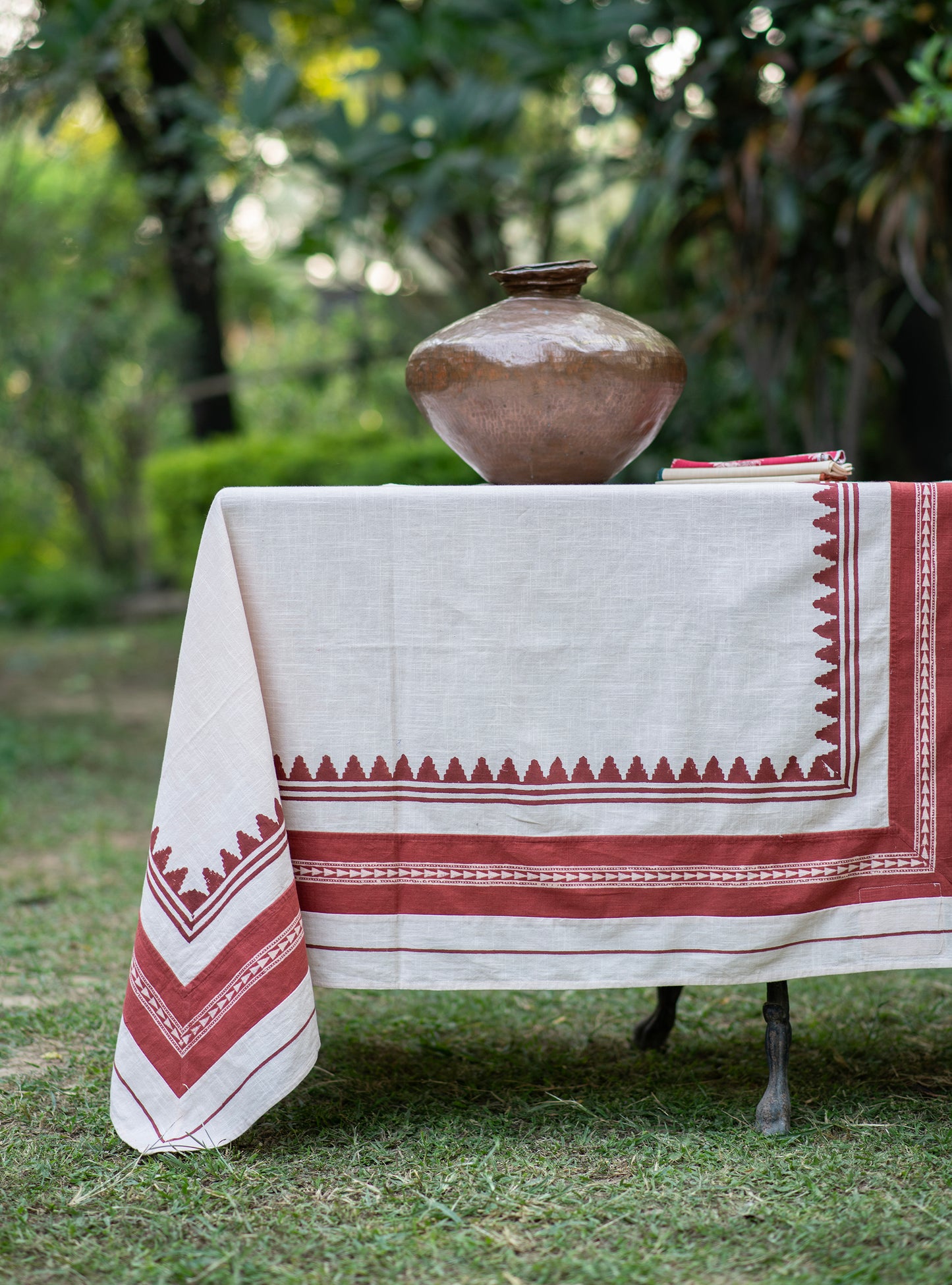 Block Printed Textured Table Cloth : Tanjore Rust