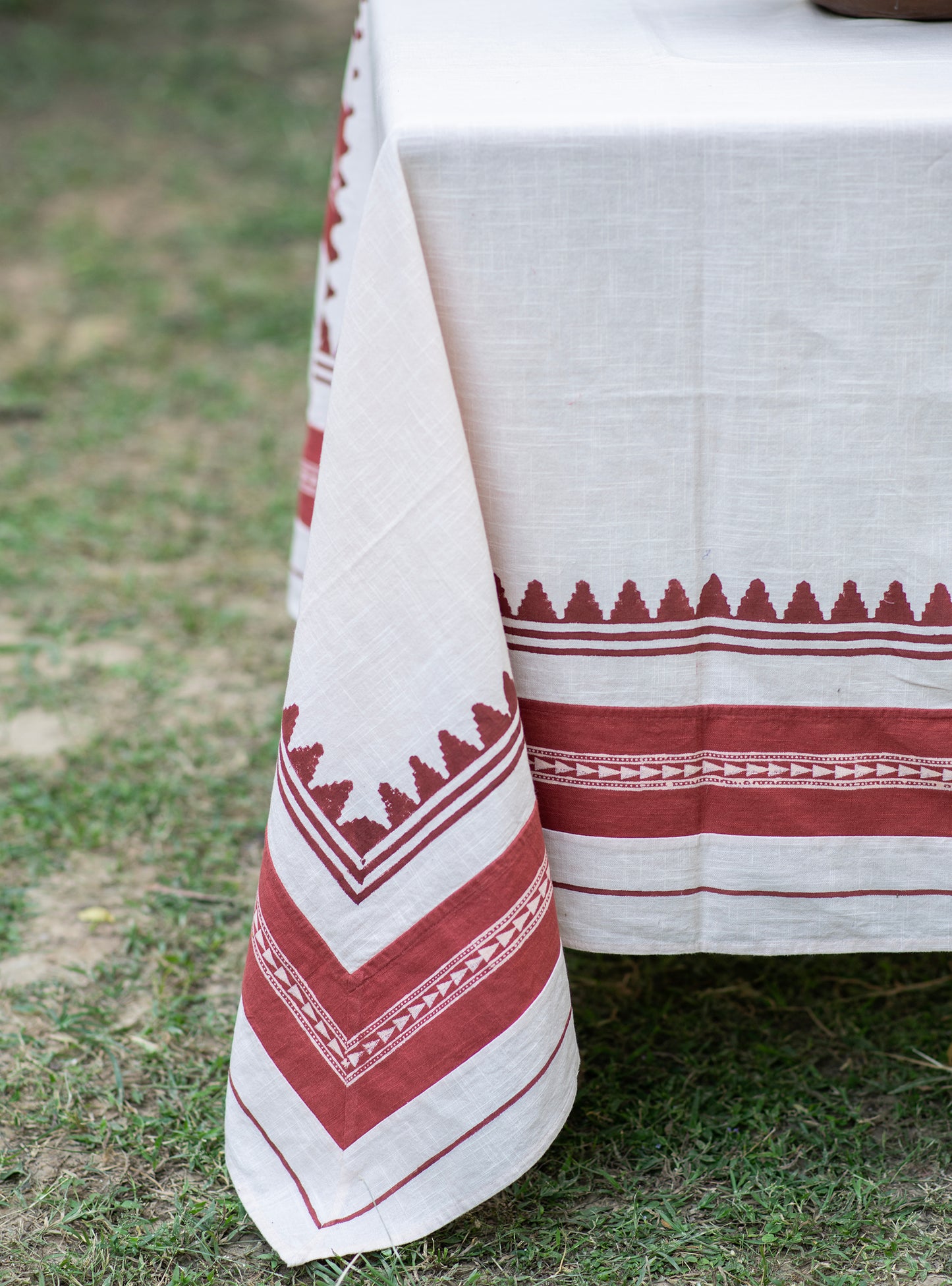 Block Printed Textured Table Cloth : Tanjore Rust