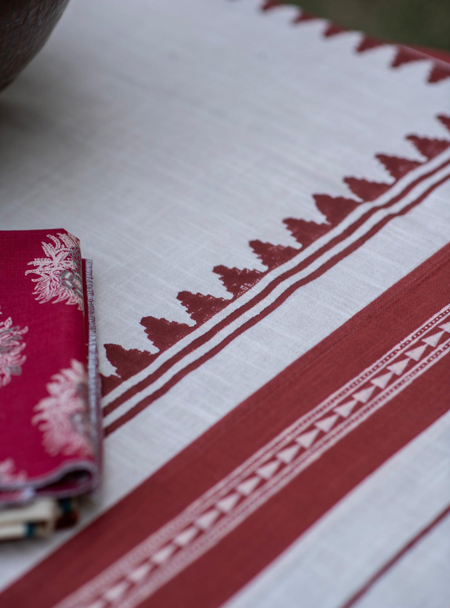 Block Printed Textured Table Cloth : Tanjore Rust