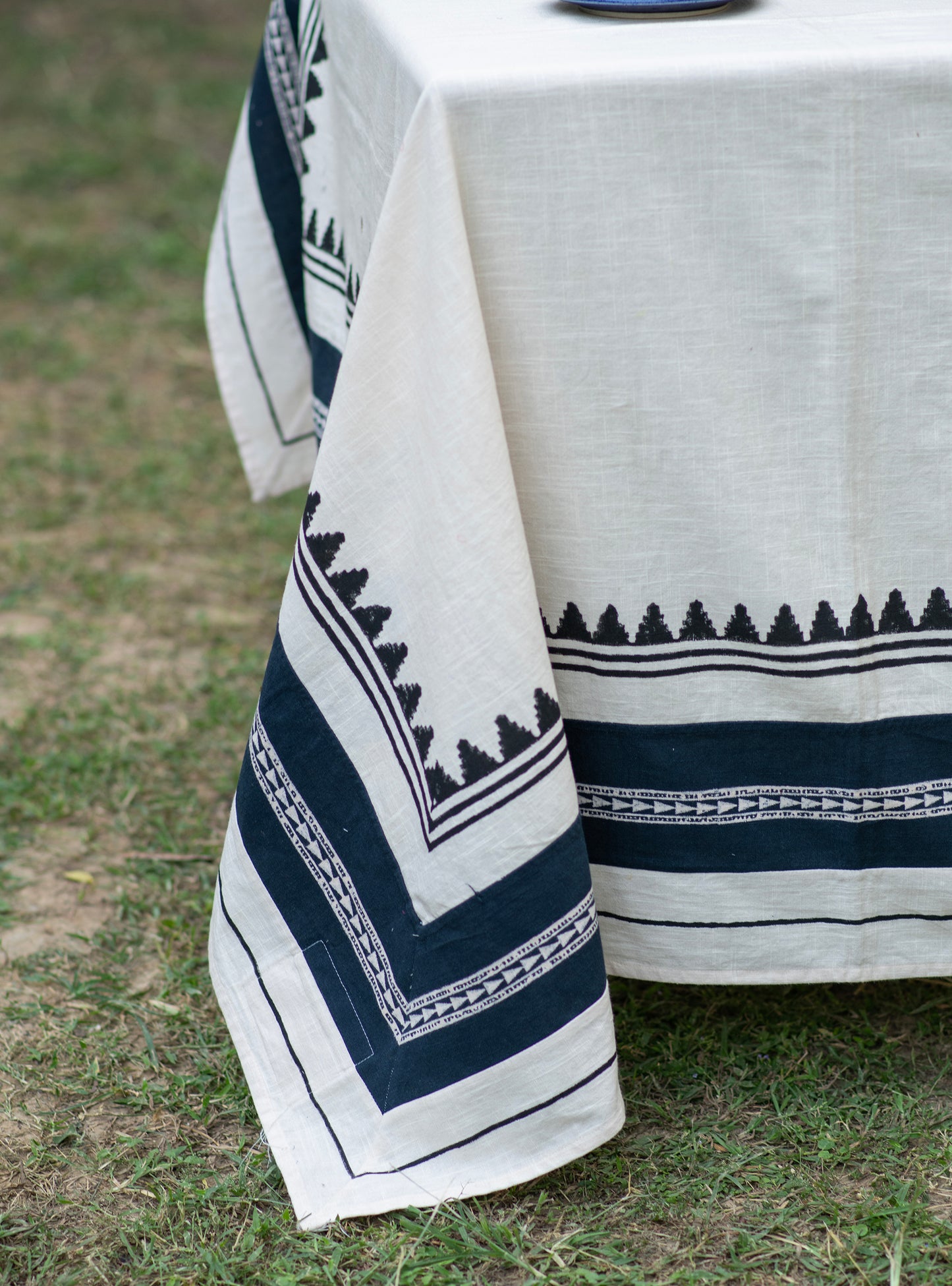 Block Printed Textured Table Cloth : Tanjore Black