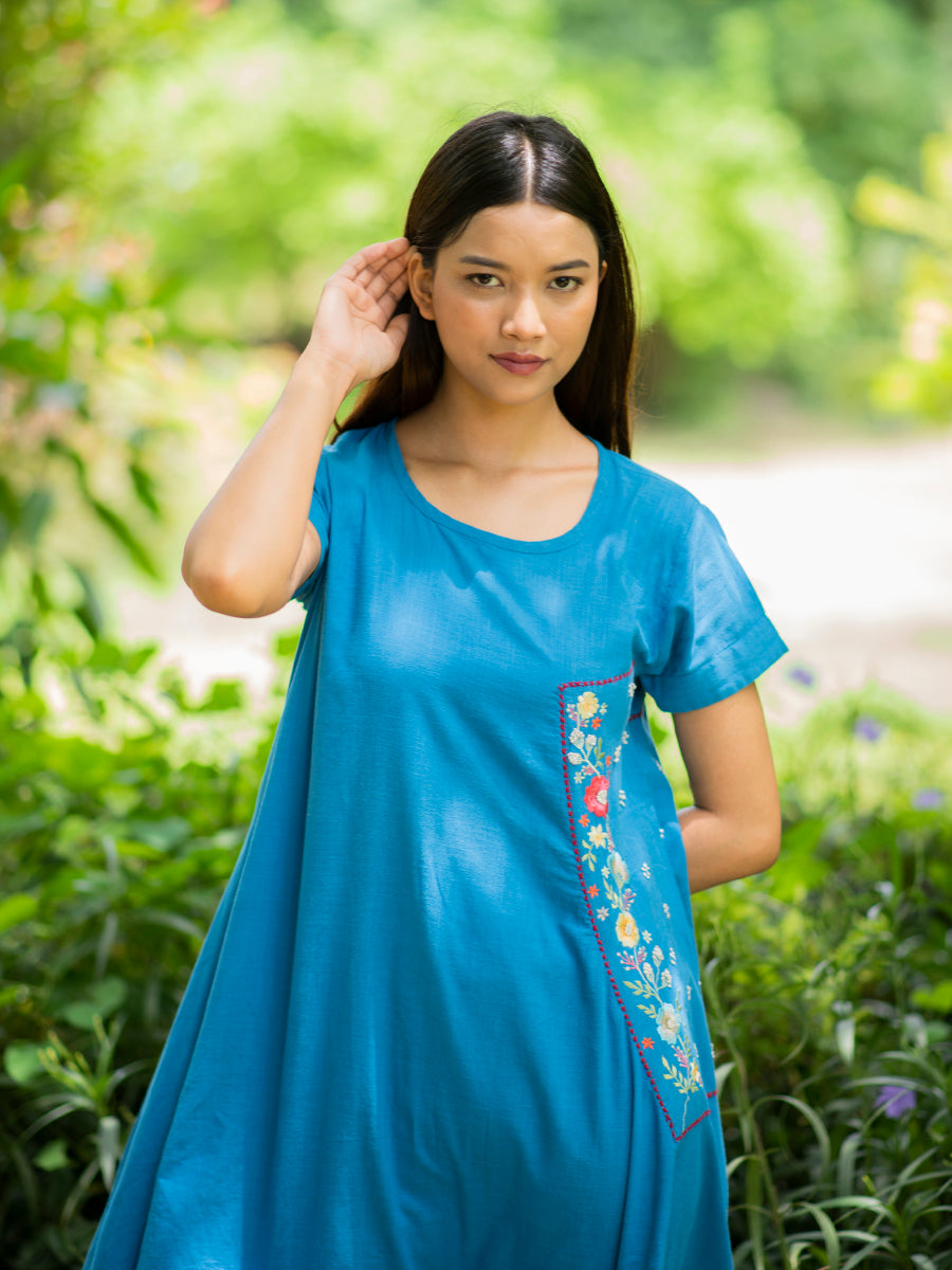 Ujbeki Dress : Slub Deep Blue