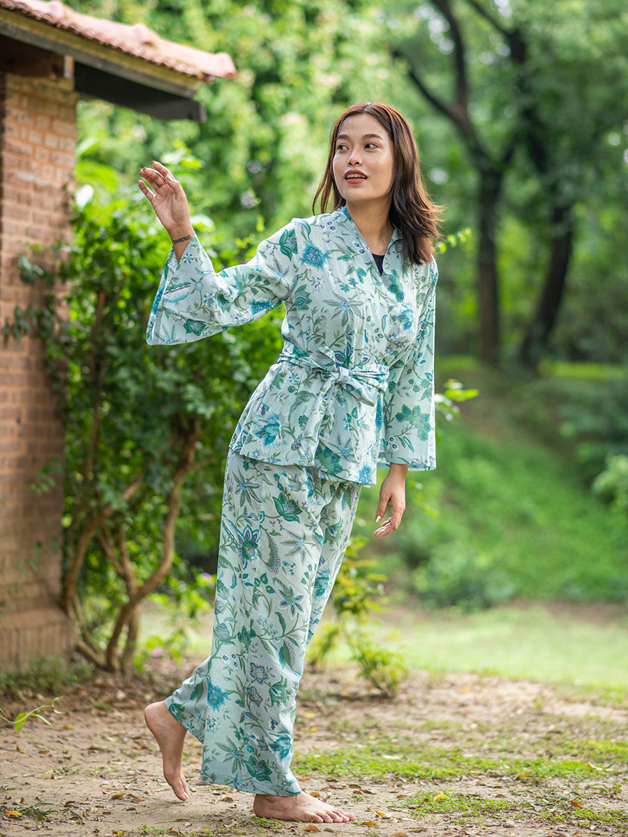 Wrap Around PJ Set : Kerala Aqua