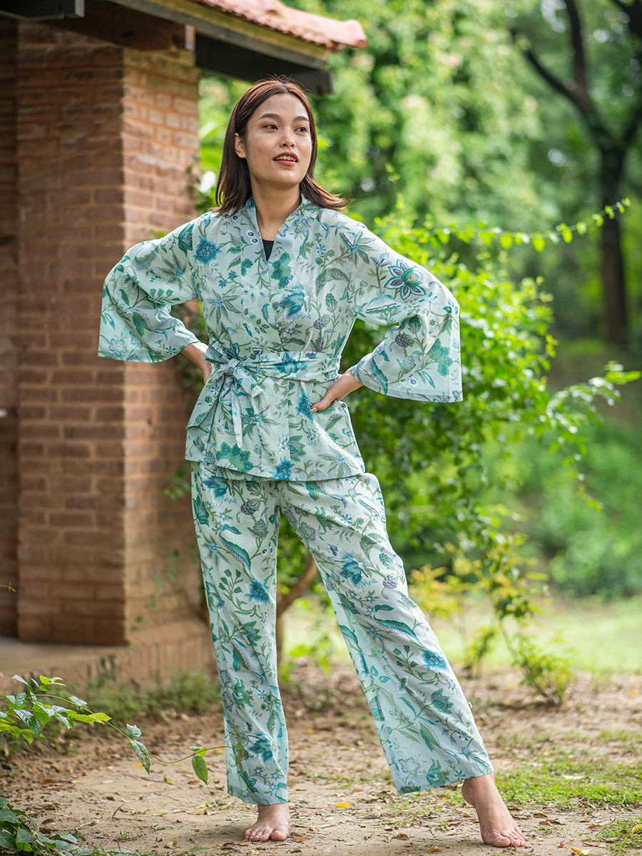 Wrap Around PJ Set : Kerala Aqua