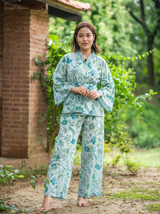 Wrap Around PJ Set : Kerala Aqua