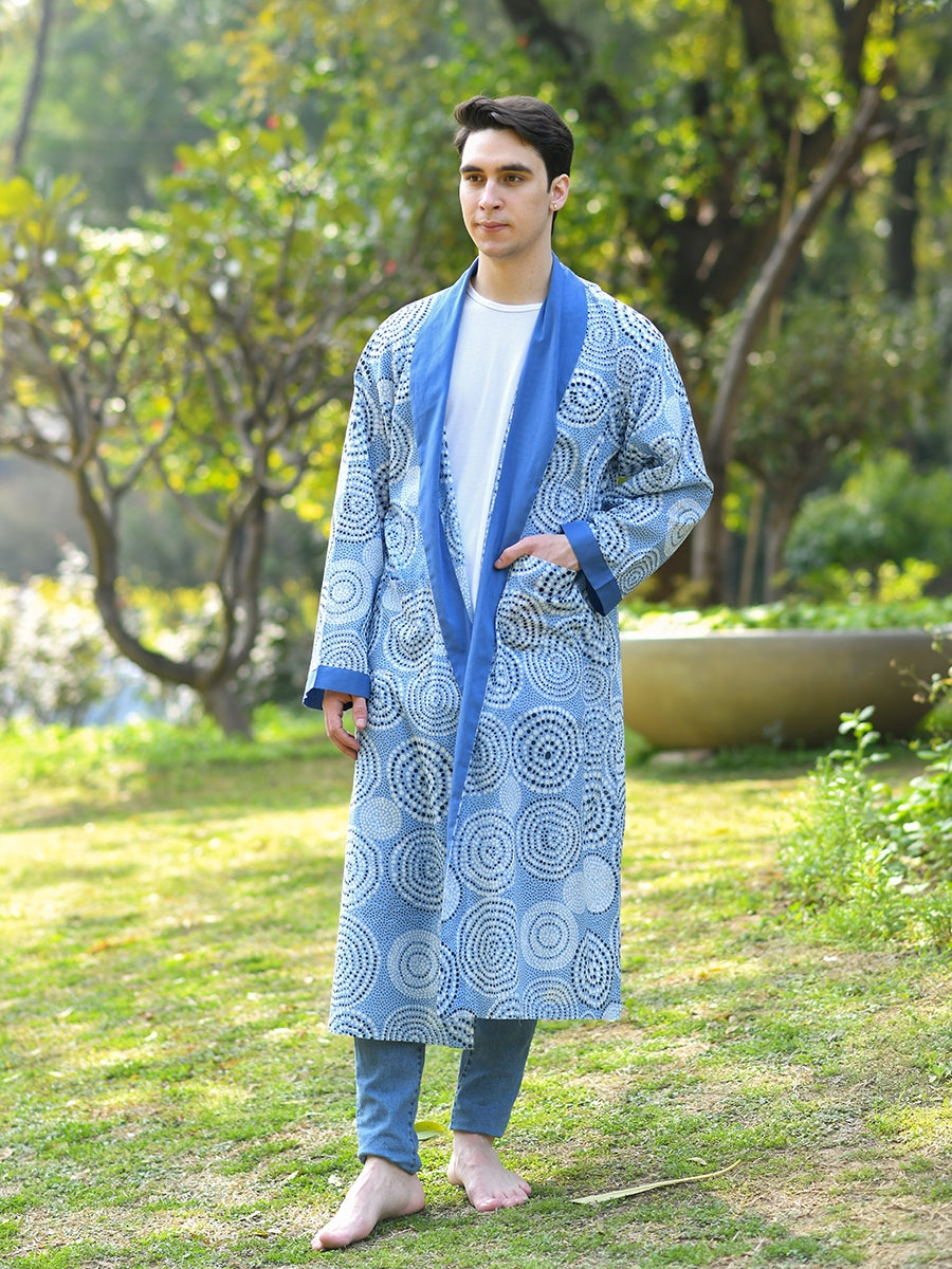 Men's Kimono : B Dots Blue