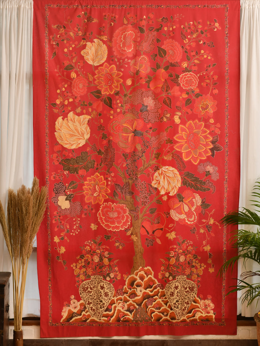 Sheeting Curtain : Tree of Life Red