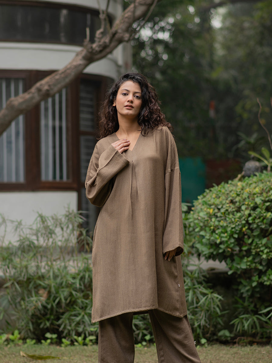 Woollen Phiran Kurta : Khaki