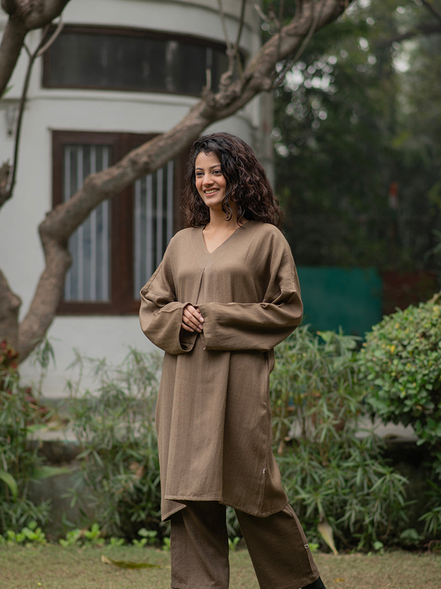 Woollen Phiran Kurta : Khaki