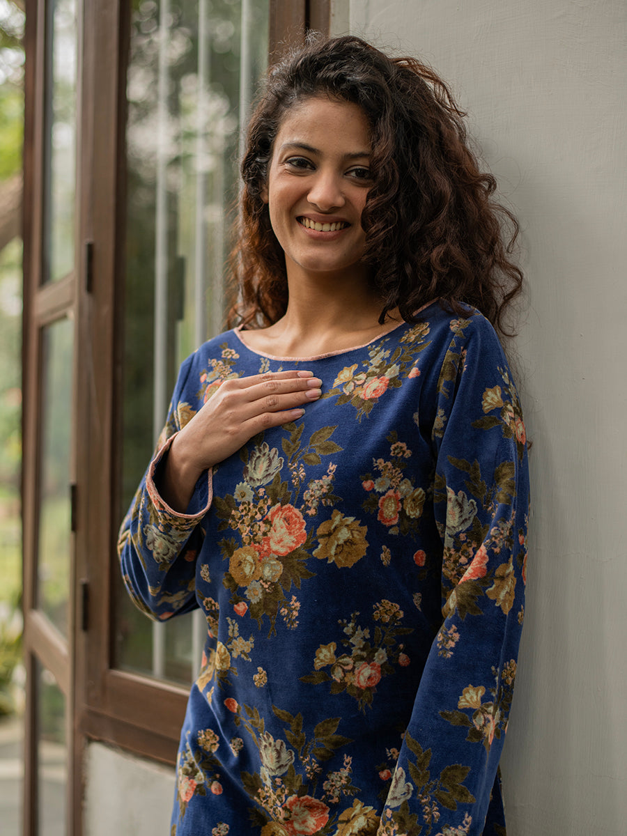 Velvet Boat Neck Dress : Potpourri Navy