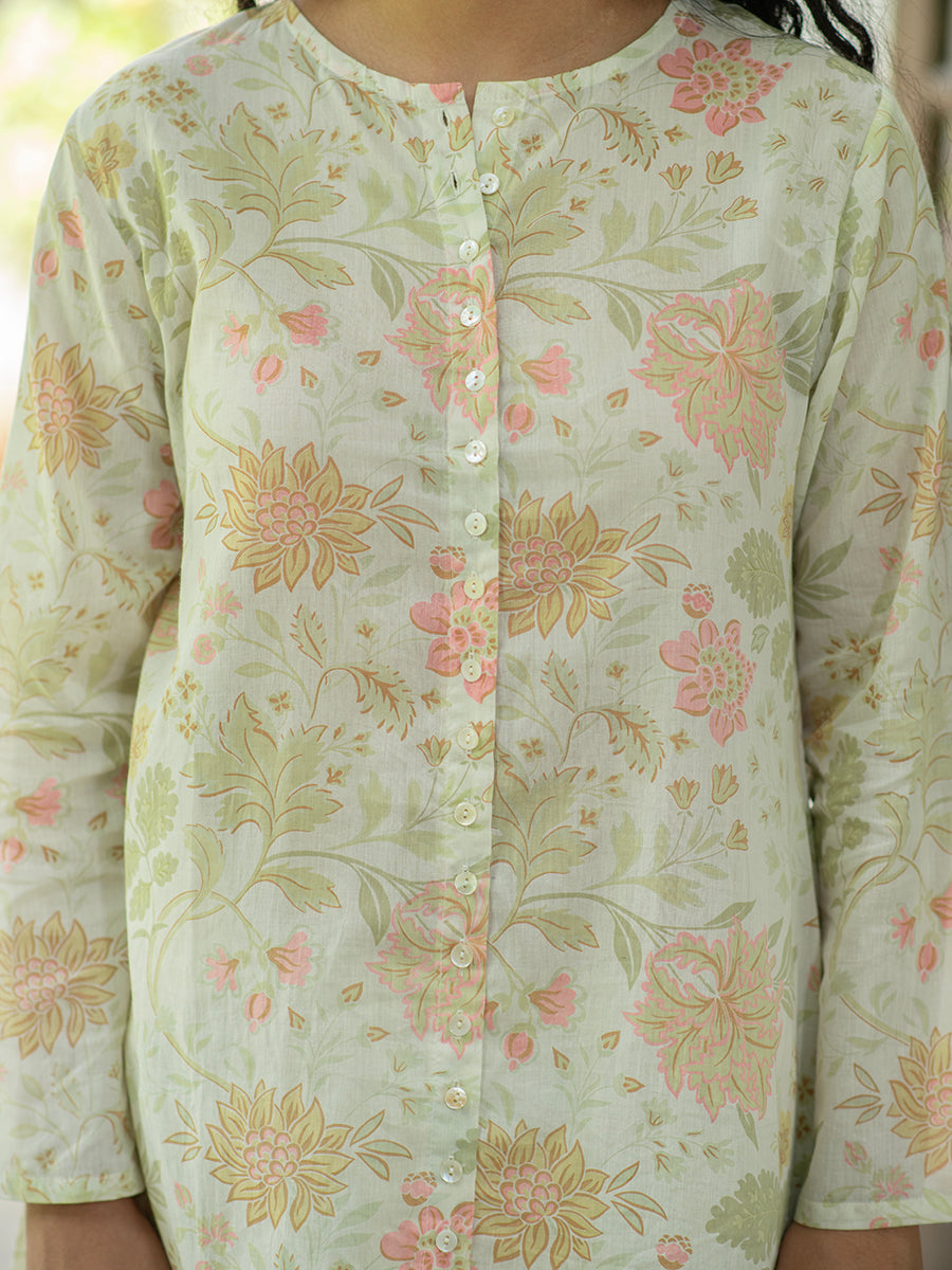 Button Kurta : Cereus Cream