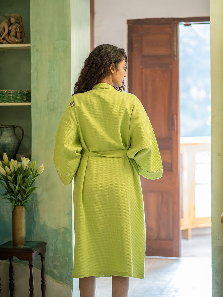 Embroidered Bath Robe : Solid Lime