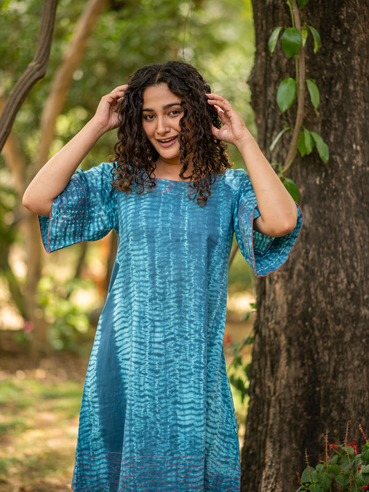 Flary Dress : Shibori Turquise