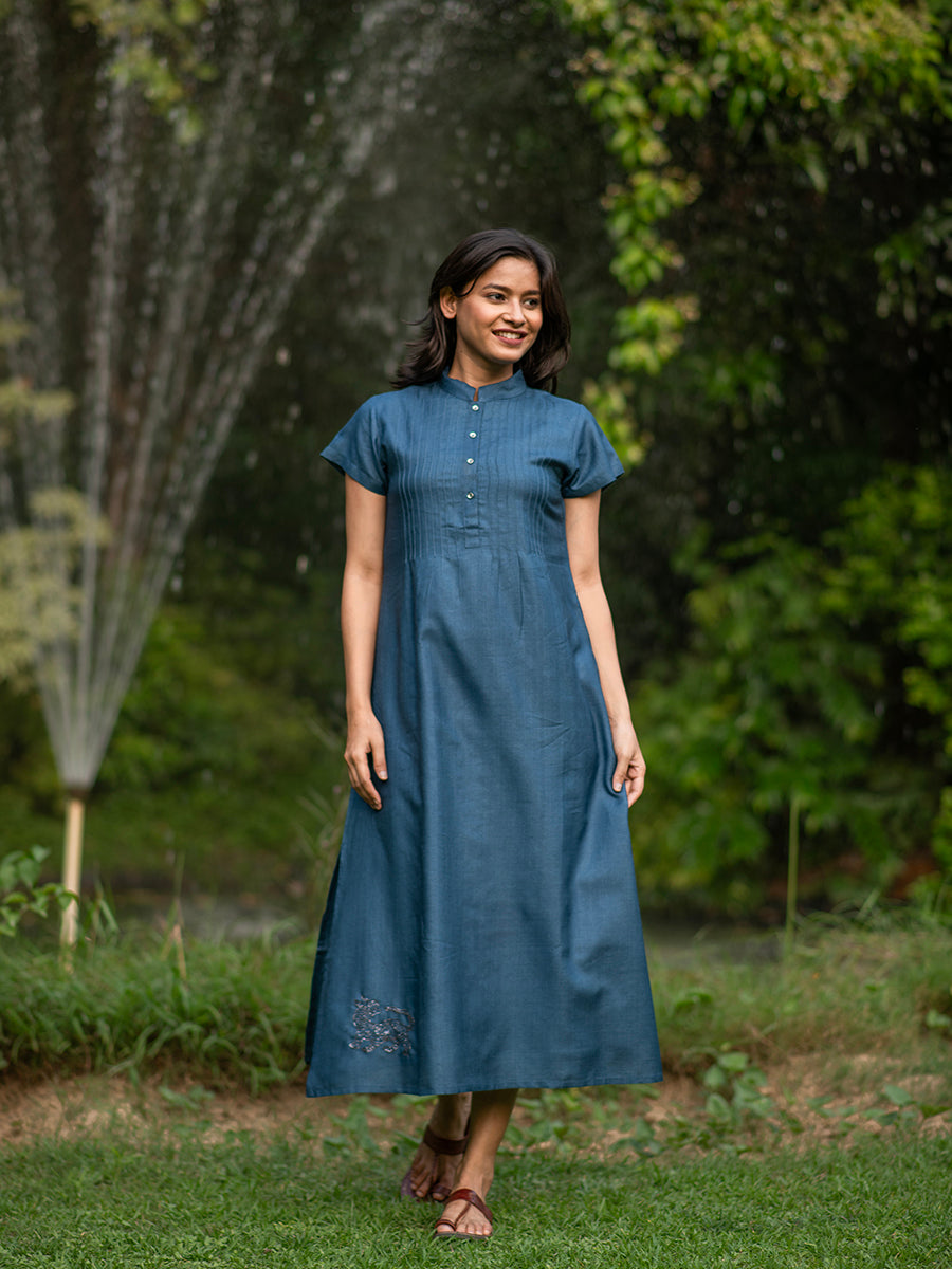 Kalmala Dress Monga Silk : NAVY