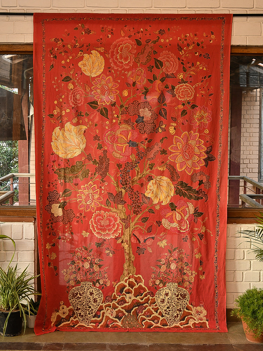 Voile Curtain : Tree of Life Red