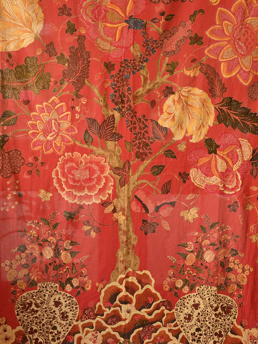 Voile Curtain : Tree of Life Red