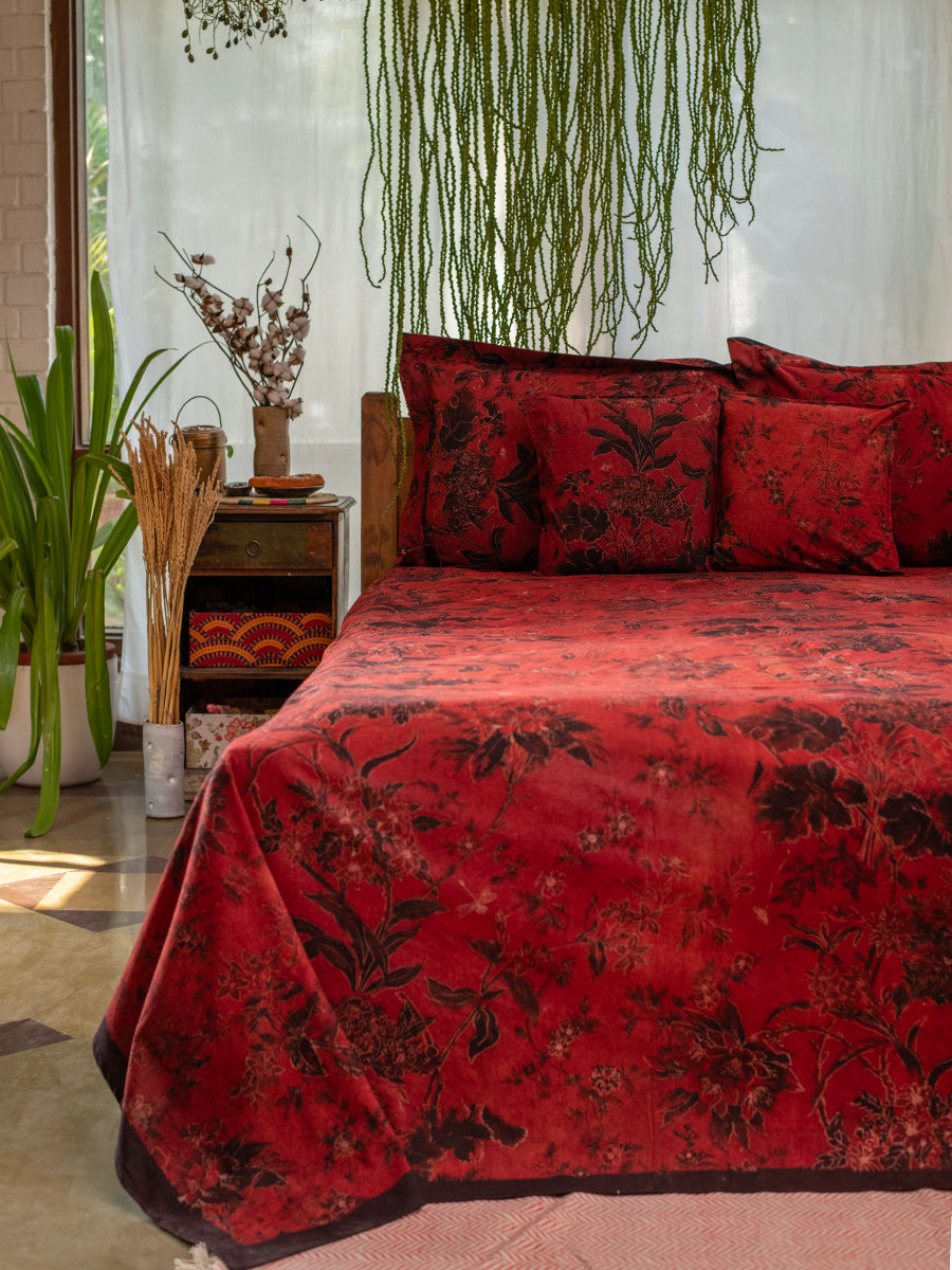 Ajrakh Printed Bed Cover : Corsica Madder