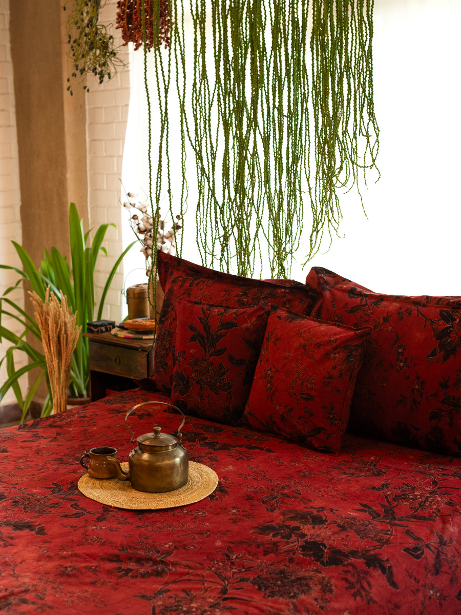 Ajrakh Printed Bed Cover : Corsica Madder