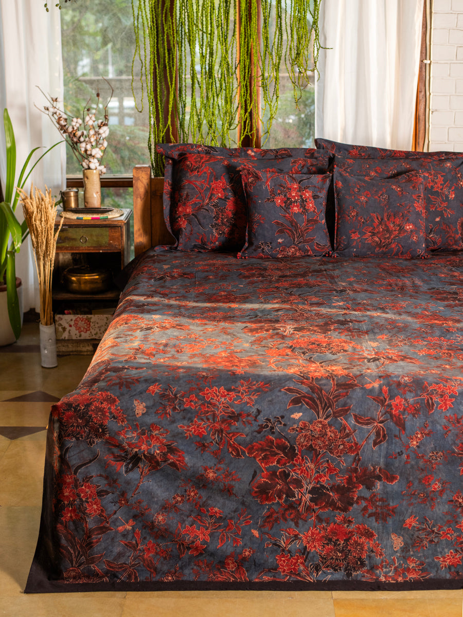 Ajrakh Printed Bed Cover : Corsica Indigo