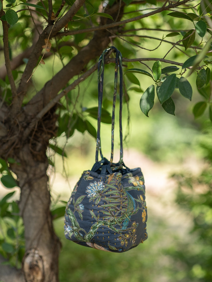 Kantha Potly Bag : Bird Graphite