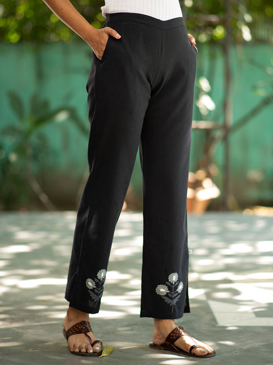 Embroidered Slim Pant : Black