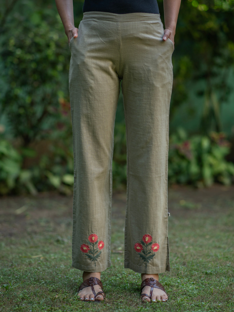 Embroidered Slim Pant : Sage