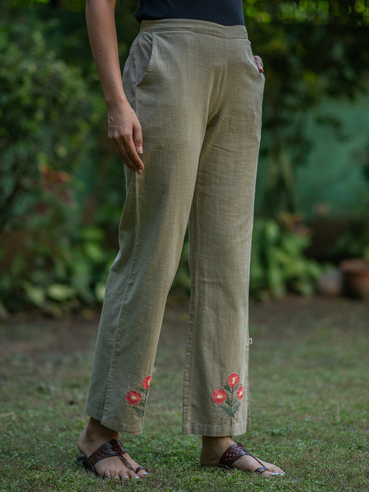 Embroidered Slim Pant : Sage