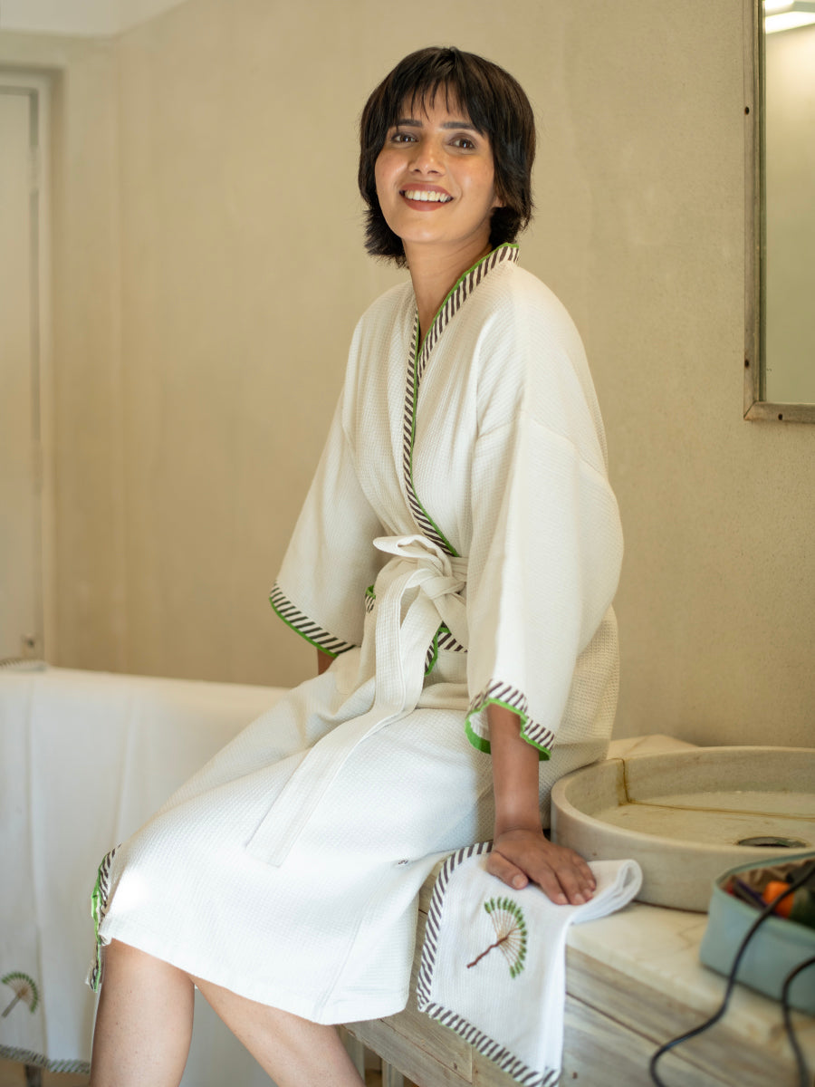 Embroidered Bath Robe :  Banana Country