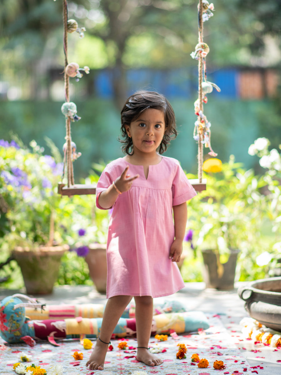 Kids Claire Dress : Slub Dusty Rose