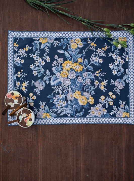 Printed Mat with Solid Backing : Palmeros Navy