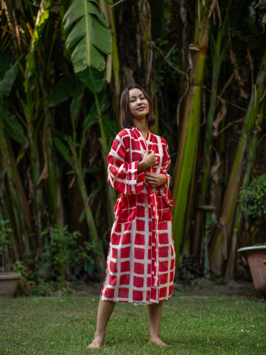 Chanderi Kimono : Square Red