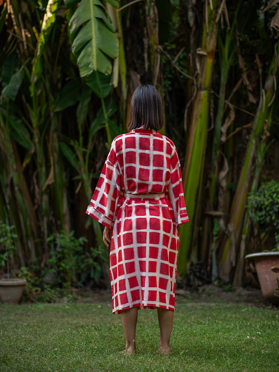 Chanderi Kimono : Square Red