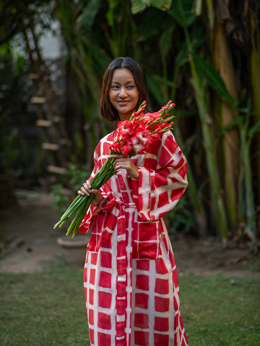 Chanderi Kimono : Square Red