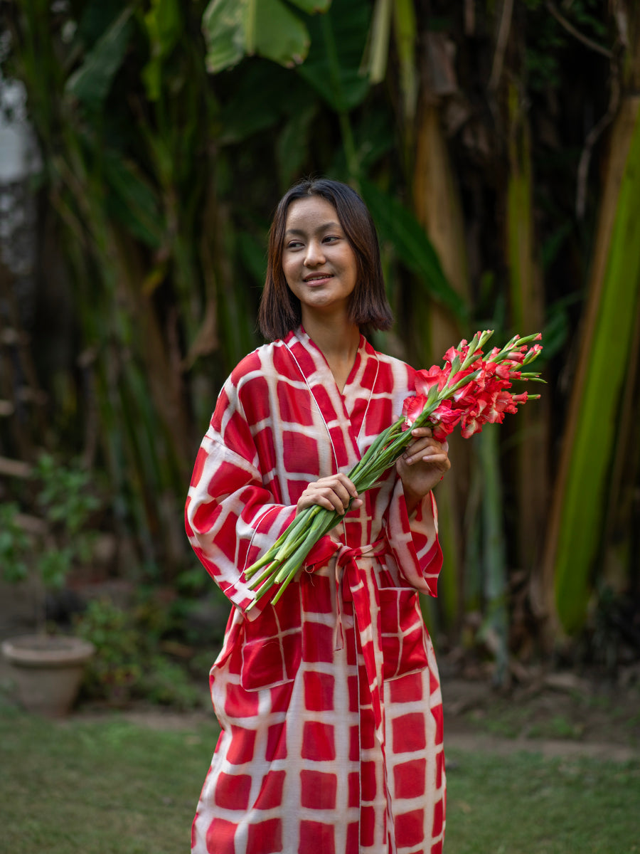 Chanderi Kimono : Square Red