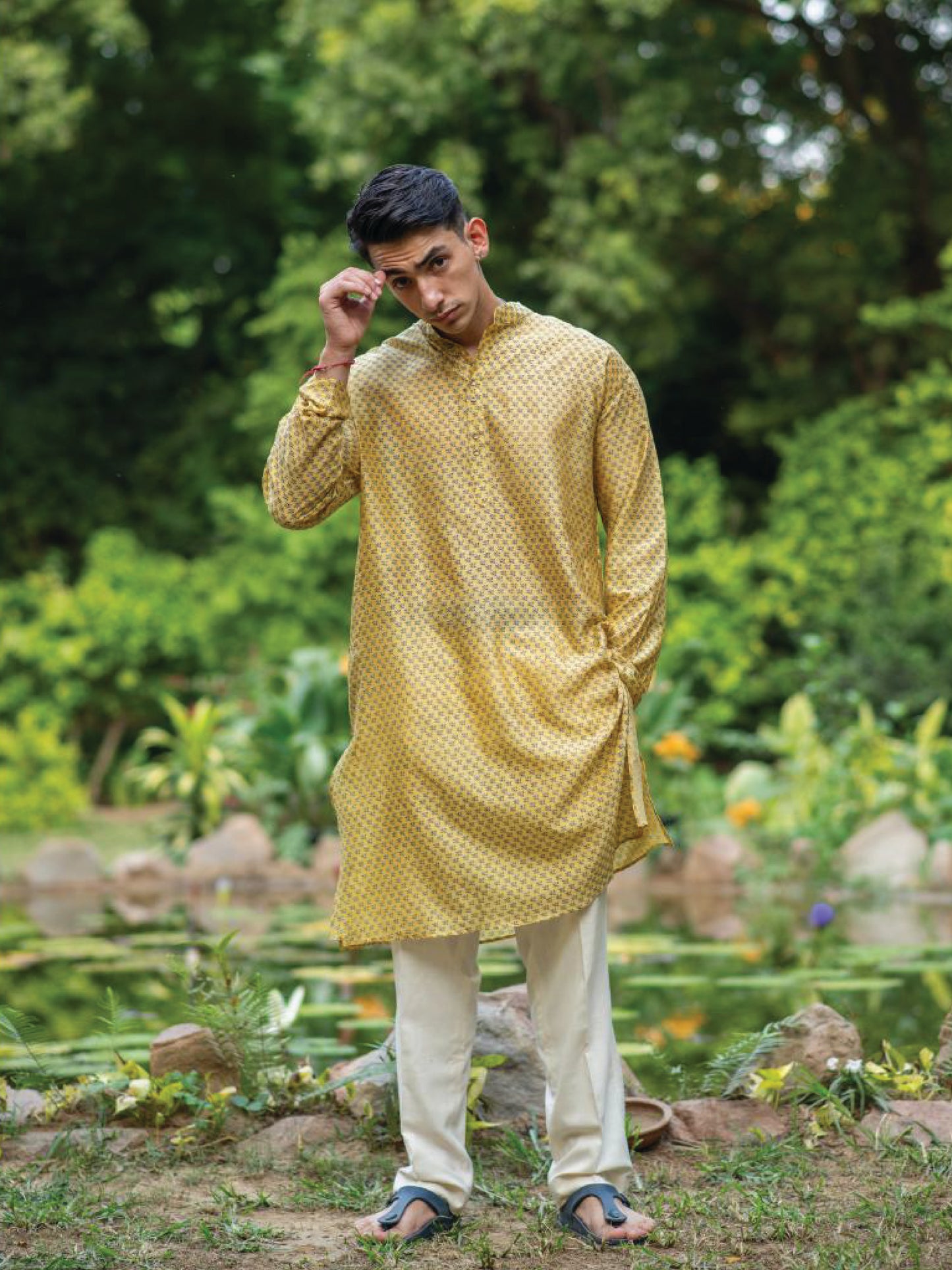 Men's Long Kurta : Dhania Yellow