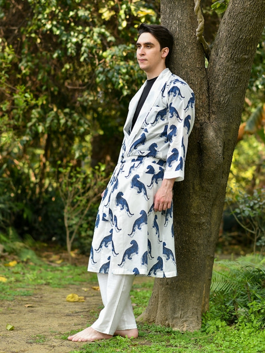 Men's Kimono : Leopard White