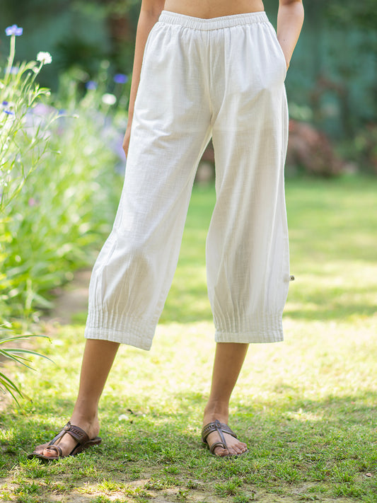 Pinch Cuff Pant : Solid White