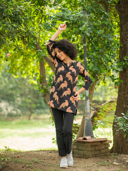 Tara Kurta : Leopard Black