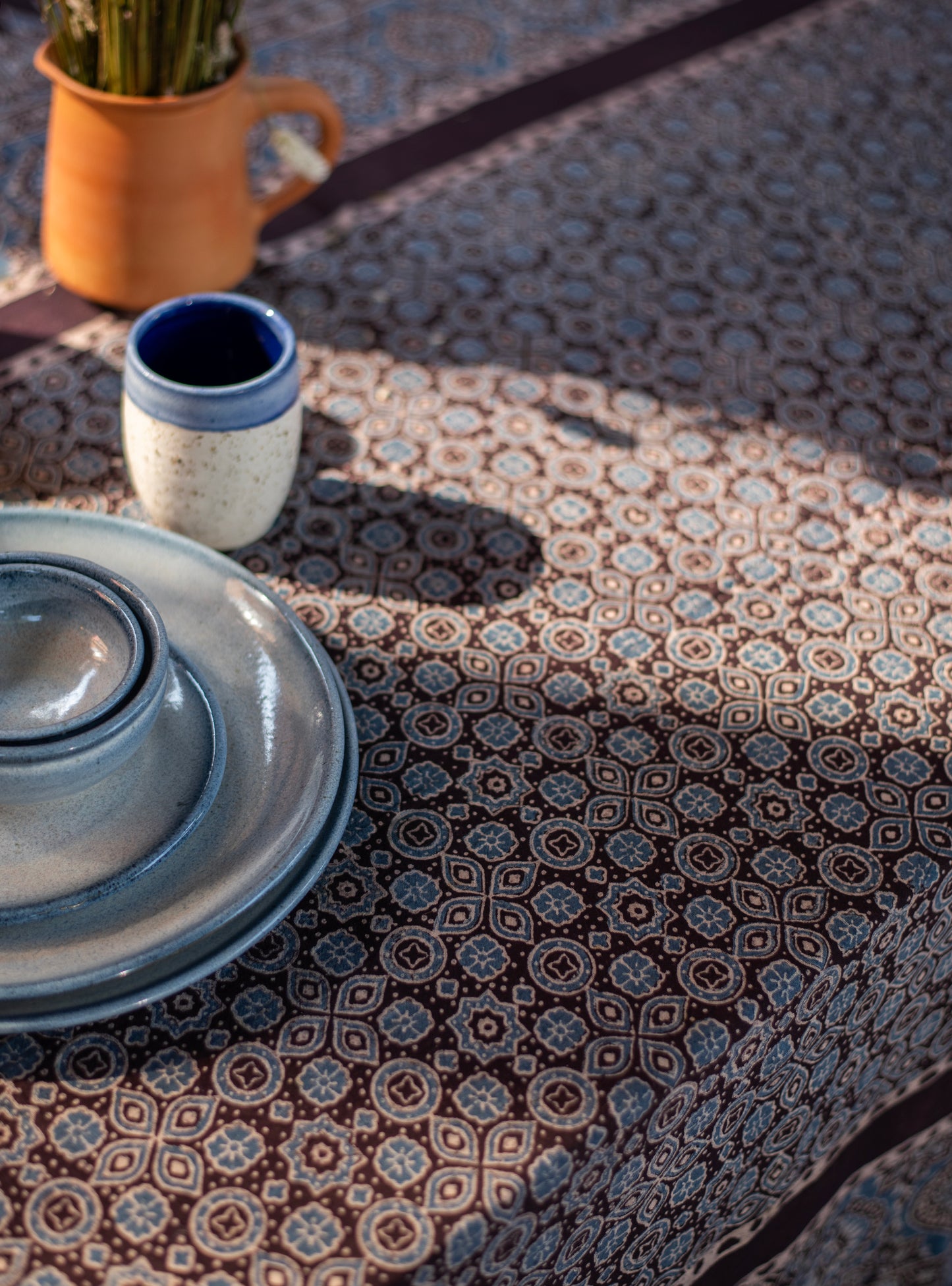 Printed Table Cloth Border : Ajarakh  Black